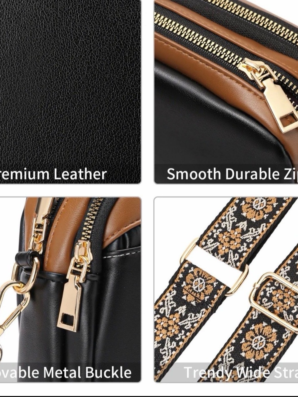 GAEKEAO Women’s Crossbody Purse Multi Pocket Shoulder Handbag Black/White/Brown - Picture 3 of 10